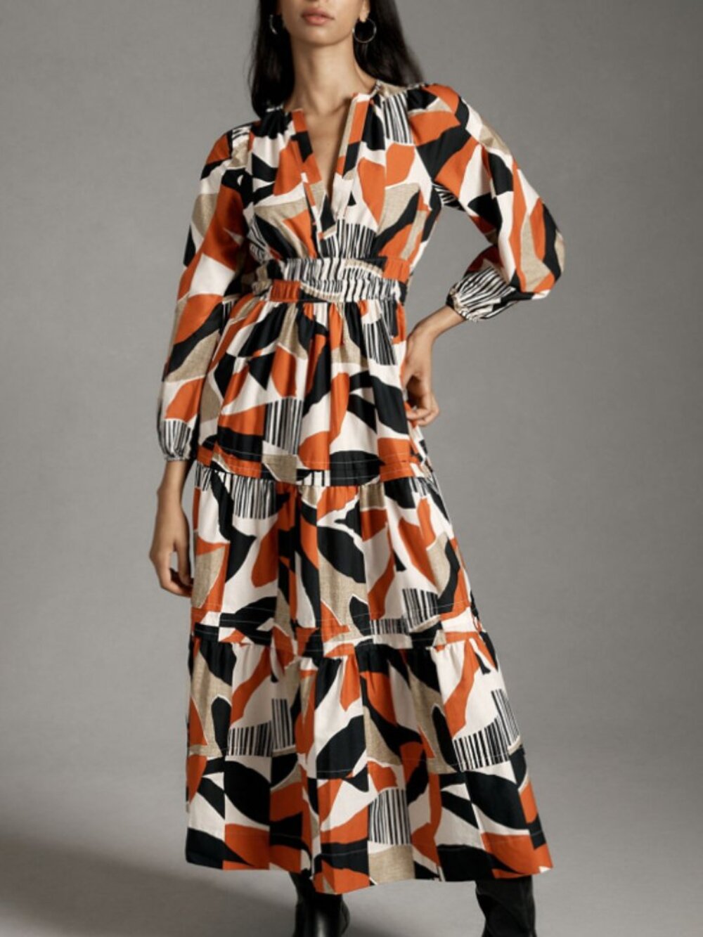 By Anthropologie long sleeve somerset maxi dress size medium geometric colorful